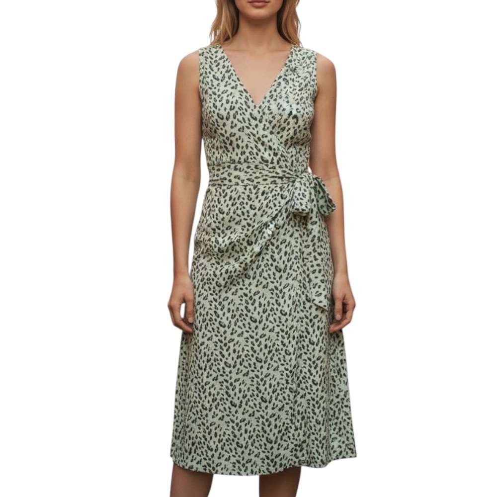 August Hale Silk Leopard Print Faux Wrap Casual Event Party dress SZ 4